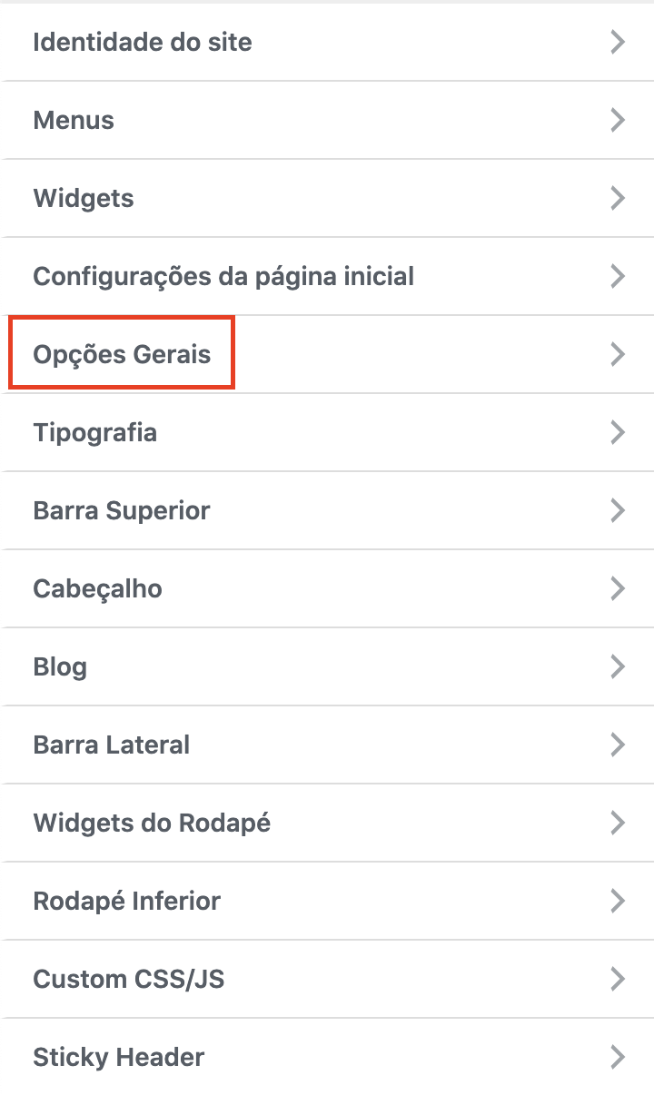 opções gerais