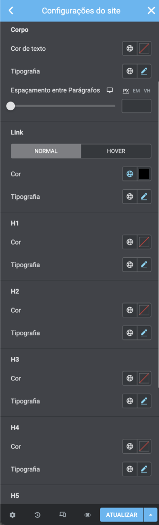 configurações de tipografia para páginas de texto denso