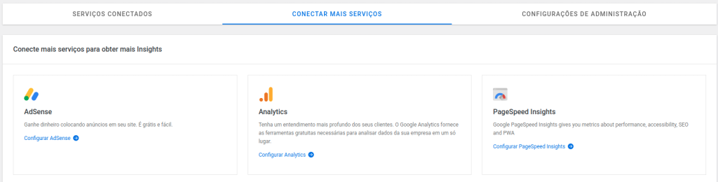 aba conectar mais serviços com os serviços disponíveis para serem conectados com o Google