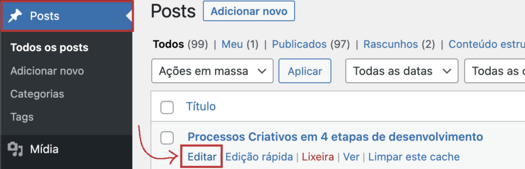 adicionar imagem de capa em post do blog