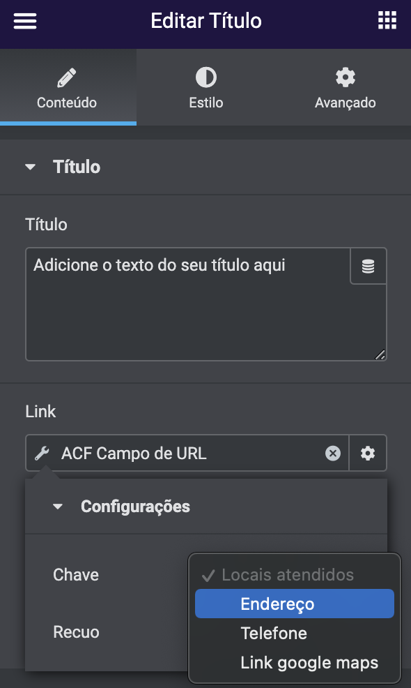 URL em título campo personalizado