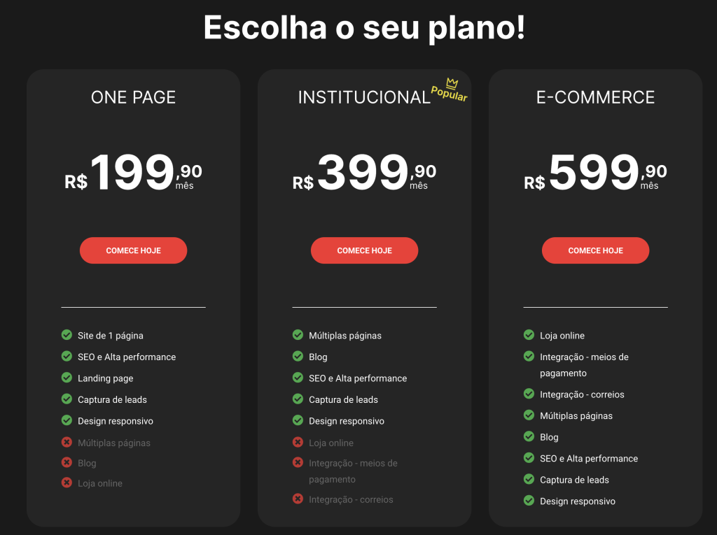 exemplo de plano diferente