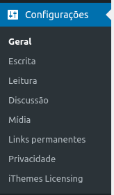 Opção geral no menu configurações do painel administrativo