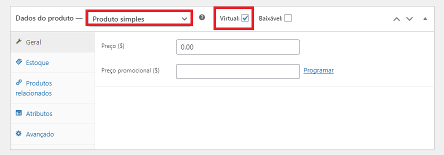 produto simples e virtual