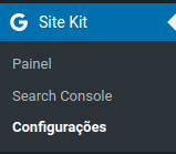 opção configurações no menu Site Kit