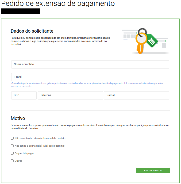 pedido de extensão da Registro.br