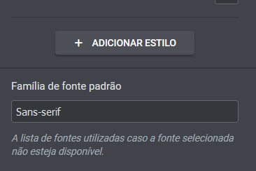 botão de adicionar estilo dentro do editor de fontes global