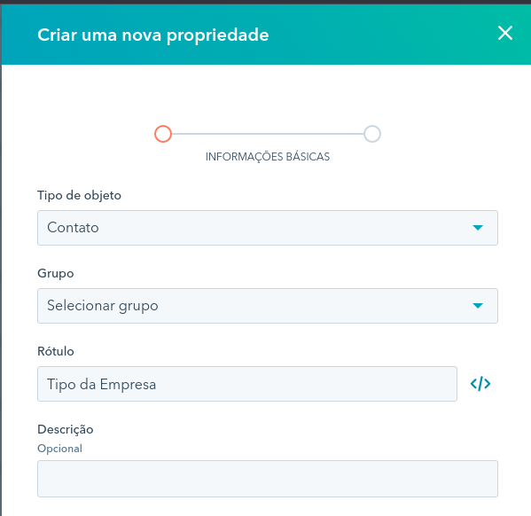 criar uma nova propriedade