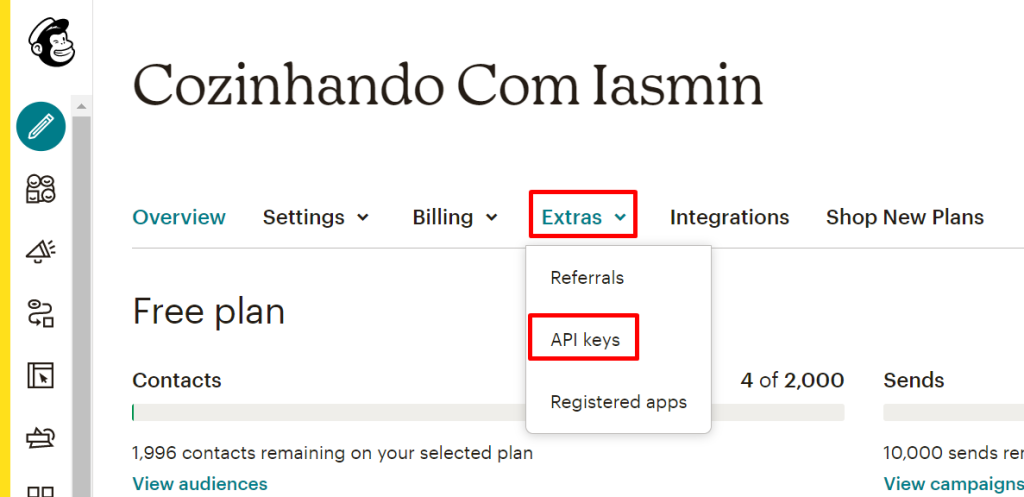 acesso a API Key do MailChimp