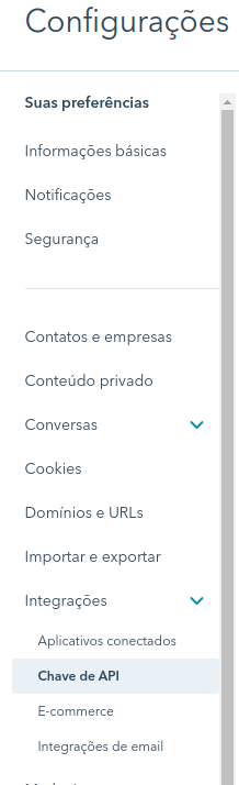 chave de API no Hubspot