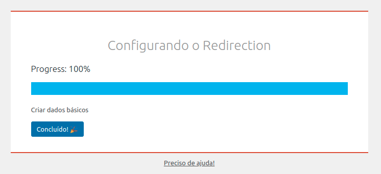 Tela de finalização da configuração do plugin redirection.