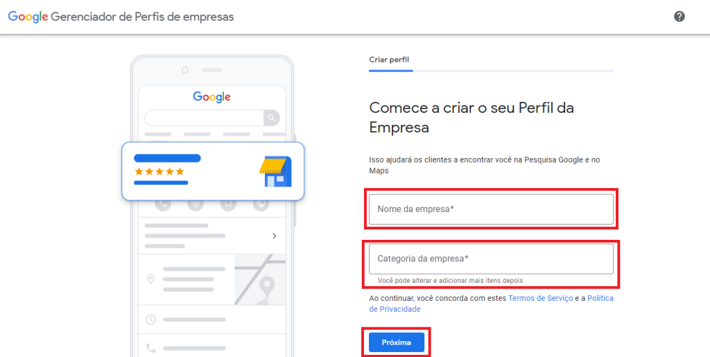 dados da empresa no Google Meu Negócio