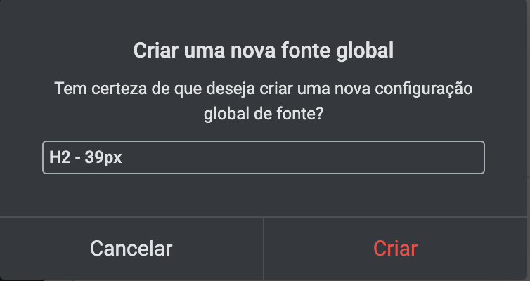 caixa para nomear e criar novas fontes globais