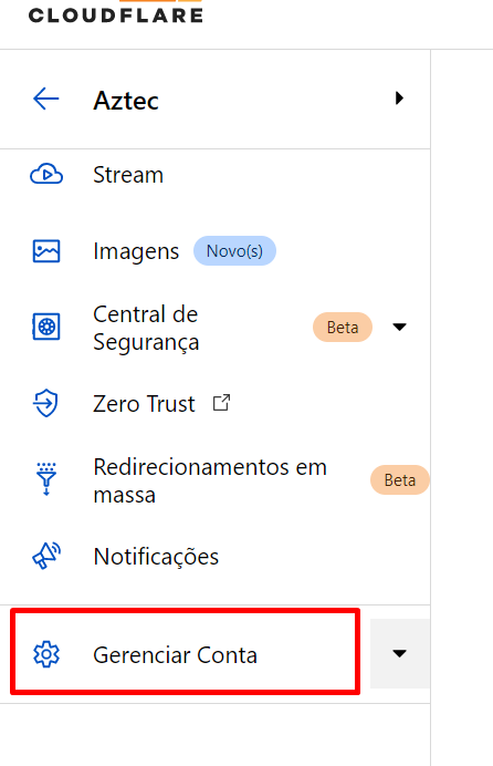 gerenciar conta na cloudflare