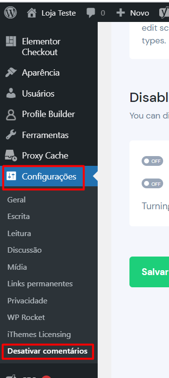 desativar comentários