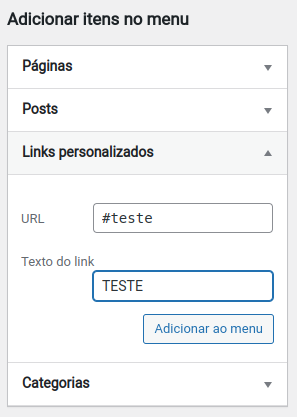 adicionar itens ao menu WordPress