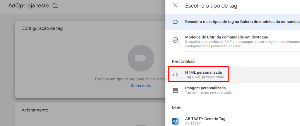 HTML Personalizado no GTM