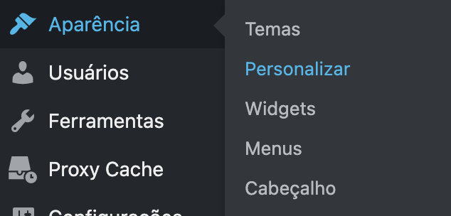 aparência personalizar, wordpress