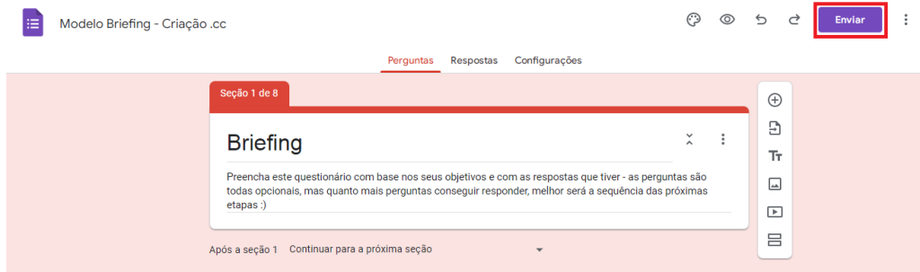 botão enviar Google Forms