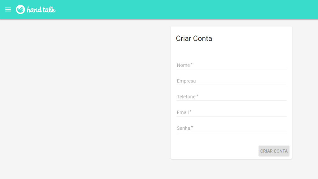 criando conta no Hand Talk
