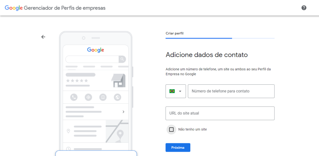 configurações de telefone e site no Google Meu Negócio.