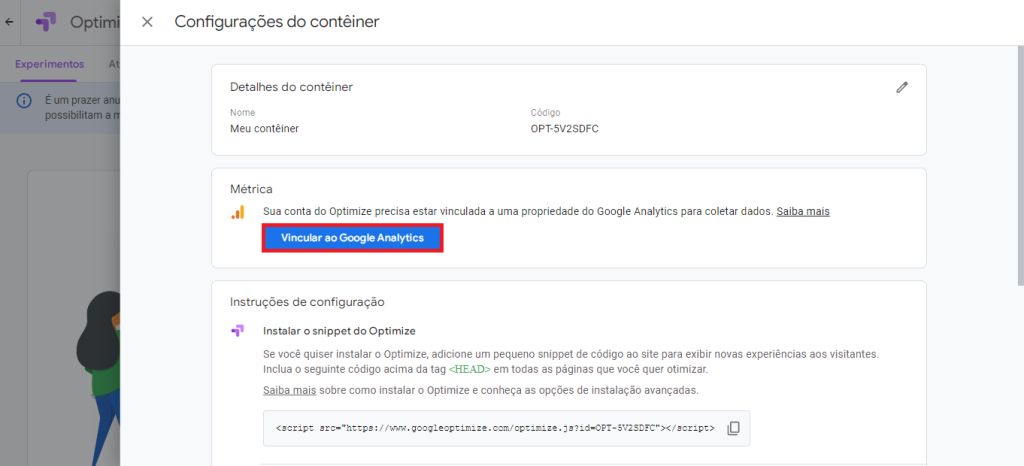 Vincular Google Analytics com Google Optimize