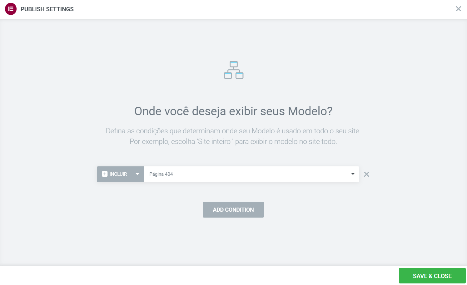 adicionando modelo no elementor